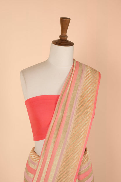 Handwoven Peach Georgette Sari