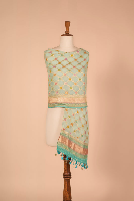 Handwoven Sea Green Georgette Dupatta