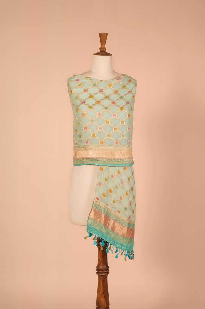 Handwoven Sea Green Georgette Dupatta
