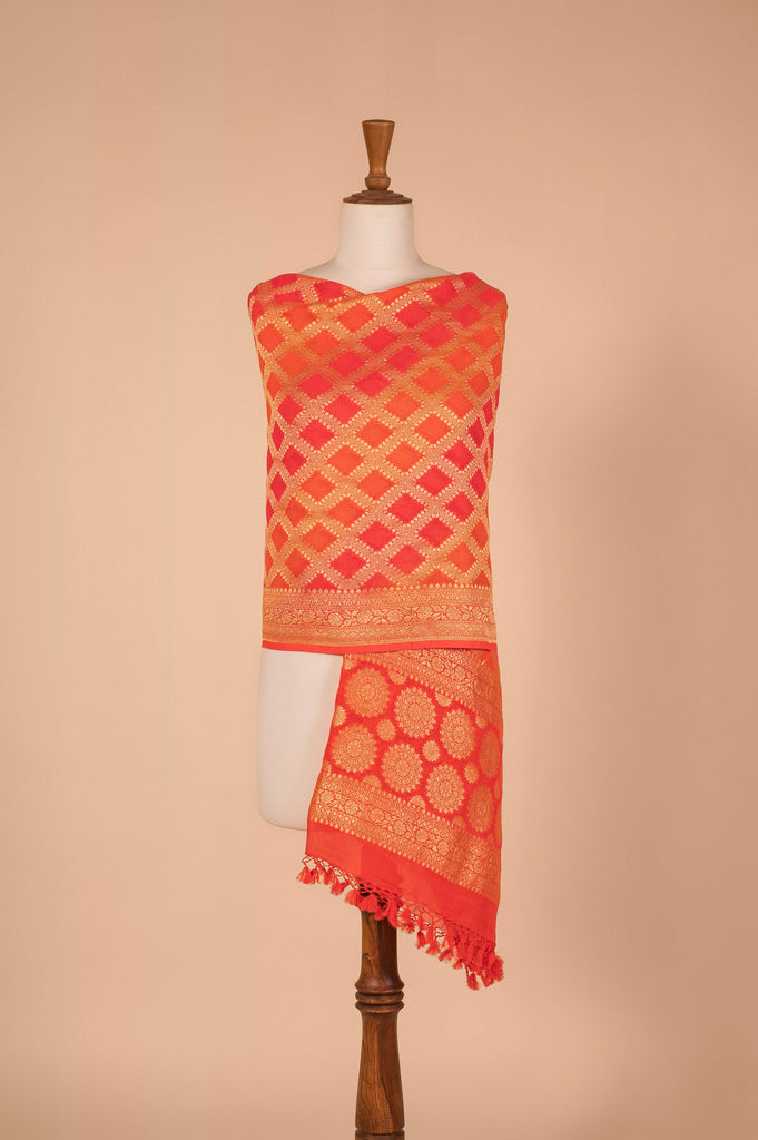 Handwoven Orange Georgette Dupatta