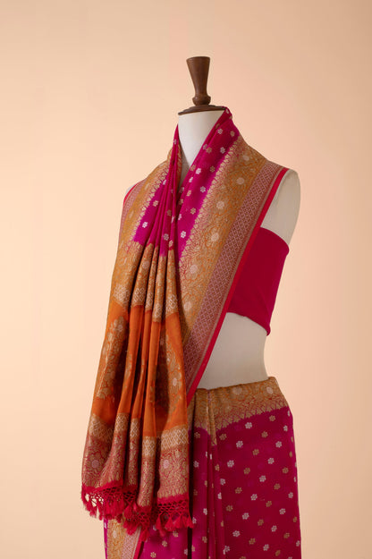 Handwoven Pink Georgette Sari