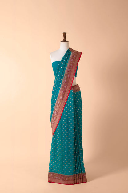 Handwoven Blue Georgette Saree