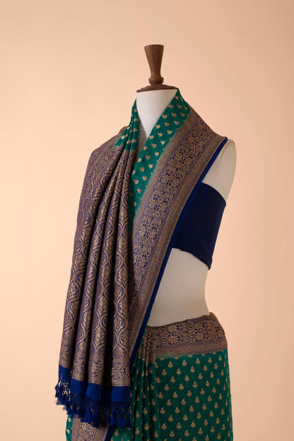 Handwoven Green Georgette Sari