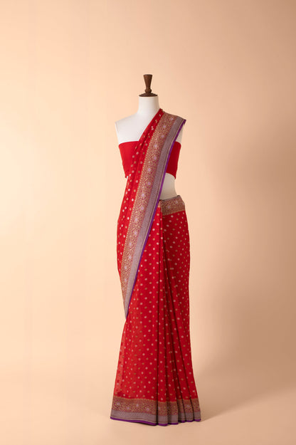 Handwoven Red Georgette Sari