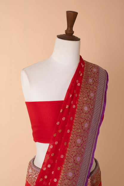 Handwoven Red Georgette Sari