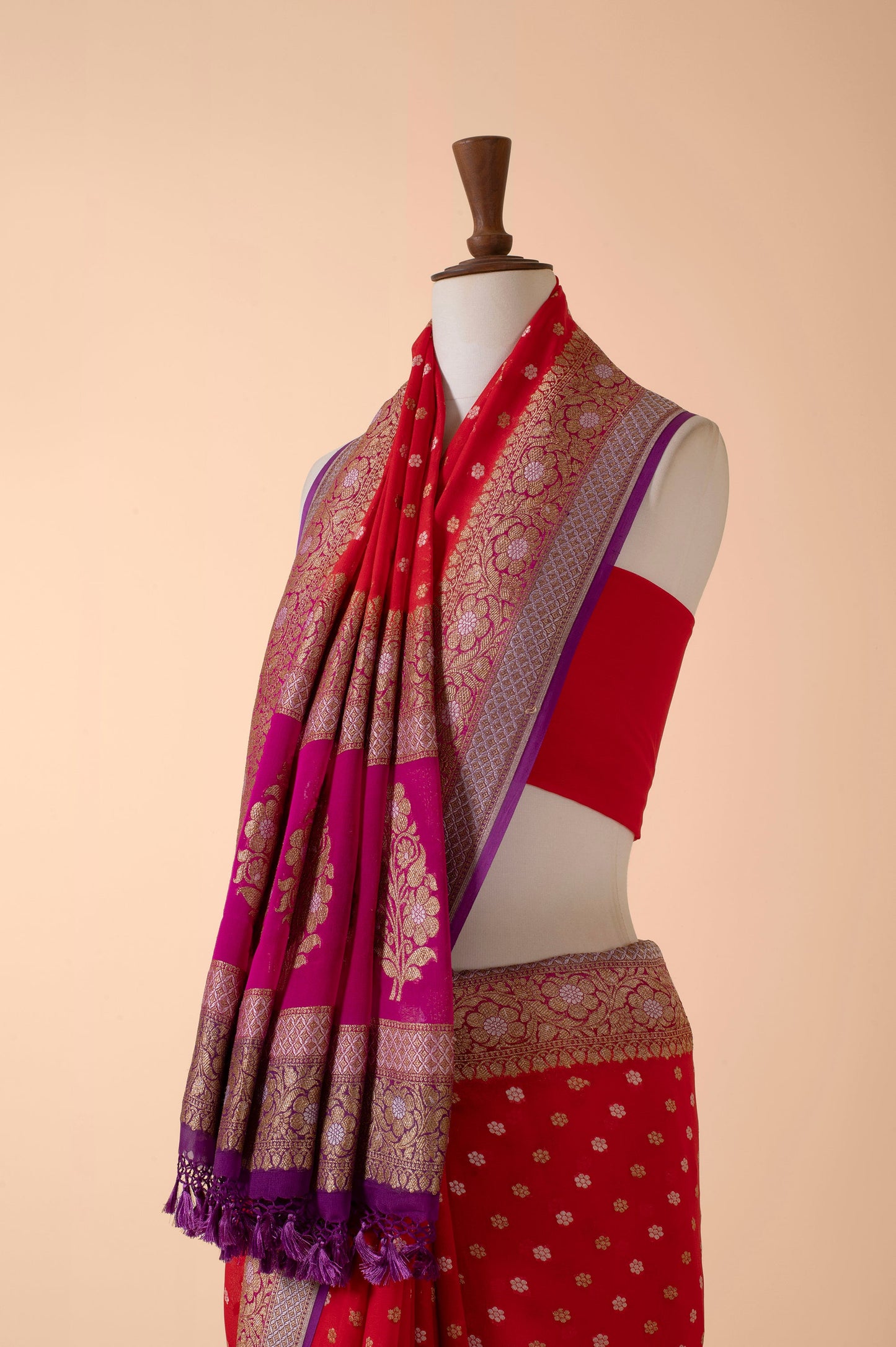 Handwoven Red Georgette Sari