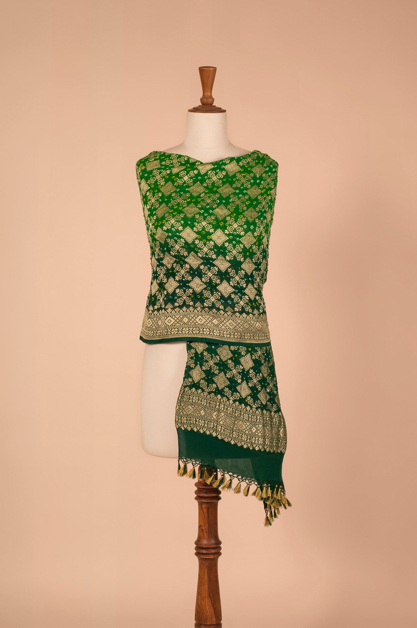 Handwoven Green Bandhani Dupatta