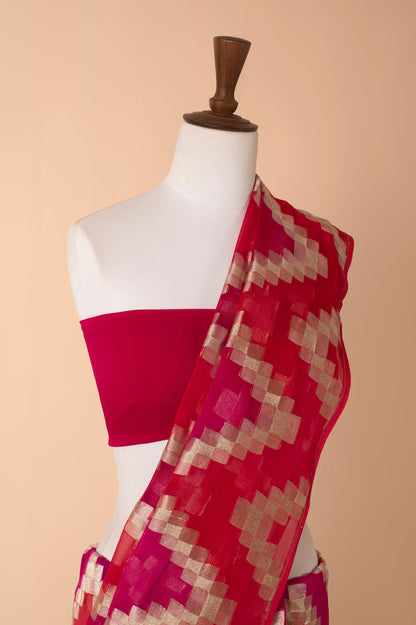 Handwoven Red Georgette Sari