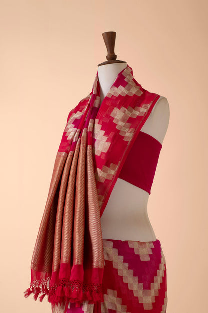 Handwoven Red Georgette Sari