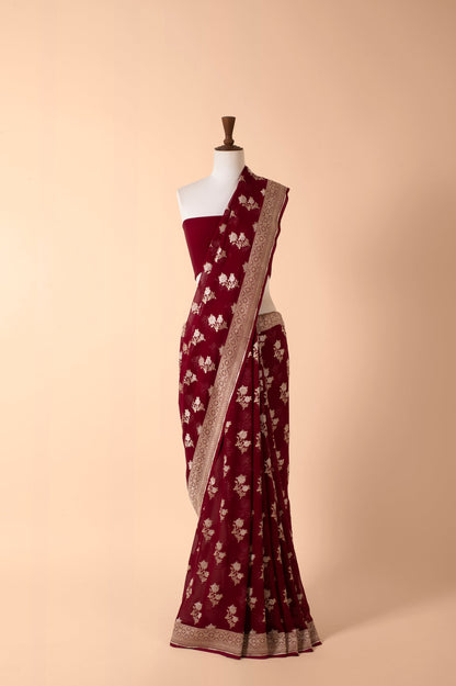 Handwoven Wine Georgette Sari