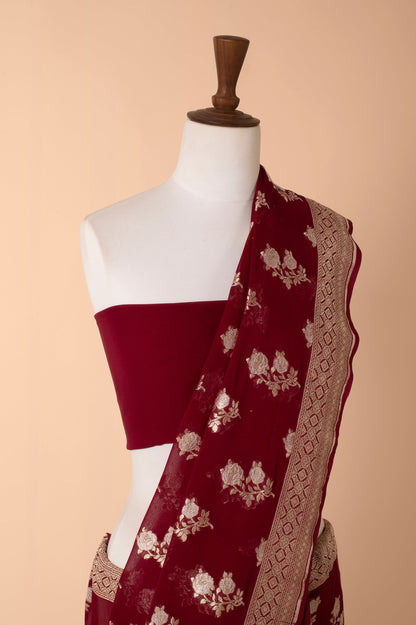 Handwoven Wine Georgette Sari