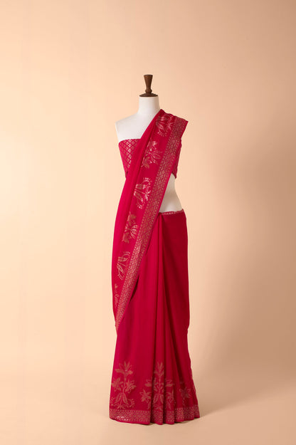 Handwoven Pink Georgette Sari