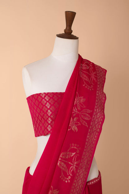 Handwoven Pink Georgette Sari