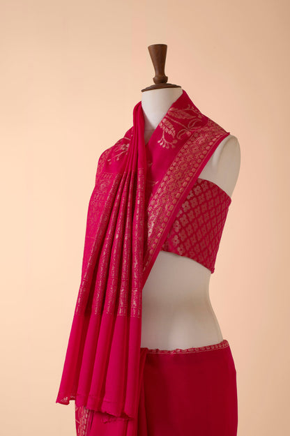 Handwoven Pink Georgette Sari