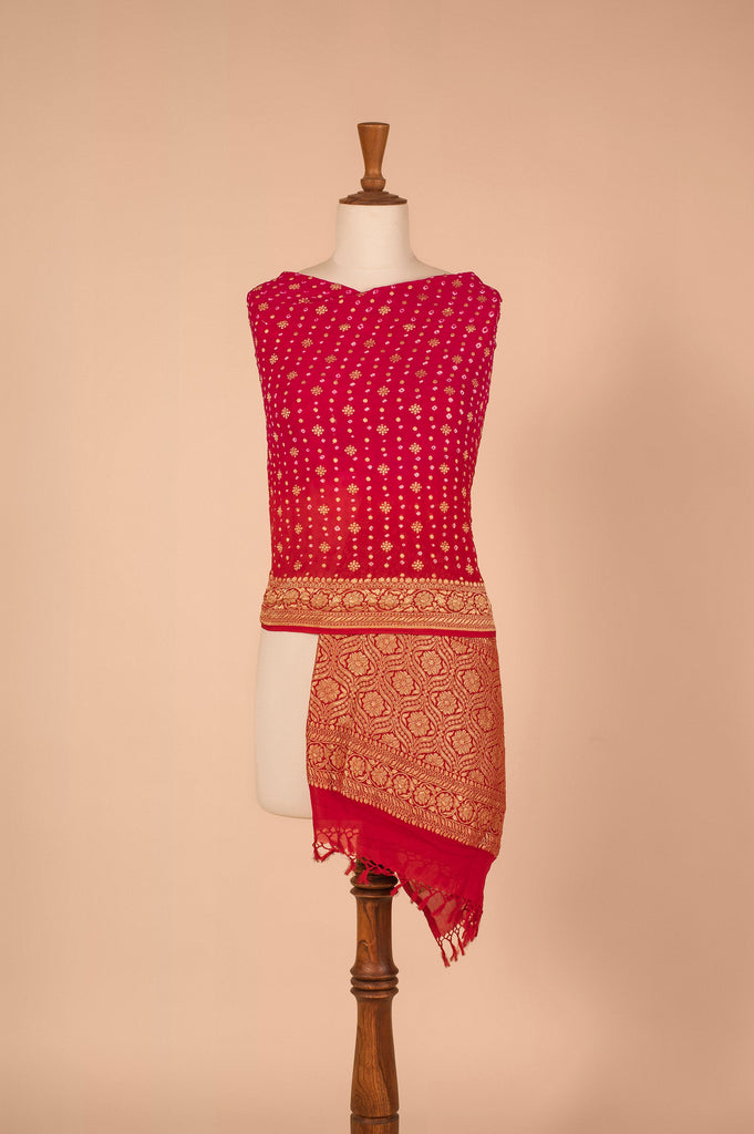 Handwoven Red Bandhani Dupatta