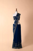 Handwoven Navy Blue Georgette Sari
