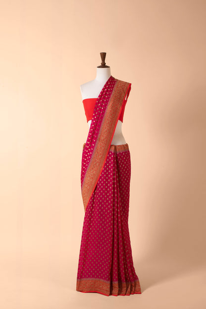 Handwoven Pink Georgette Sari