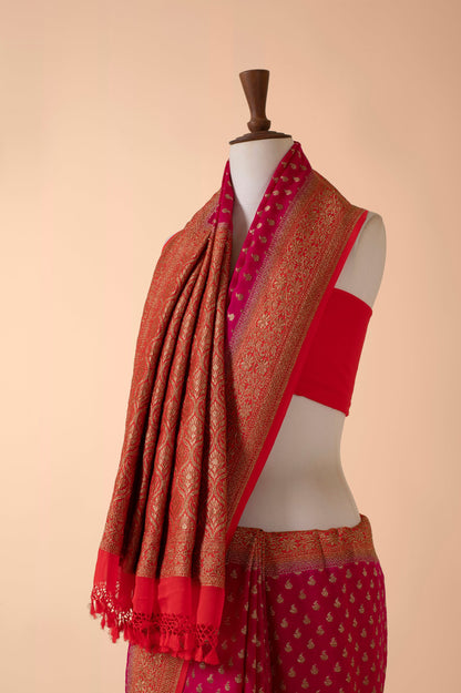 Handwoven Pink Georgette Sari