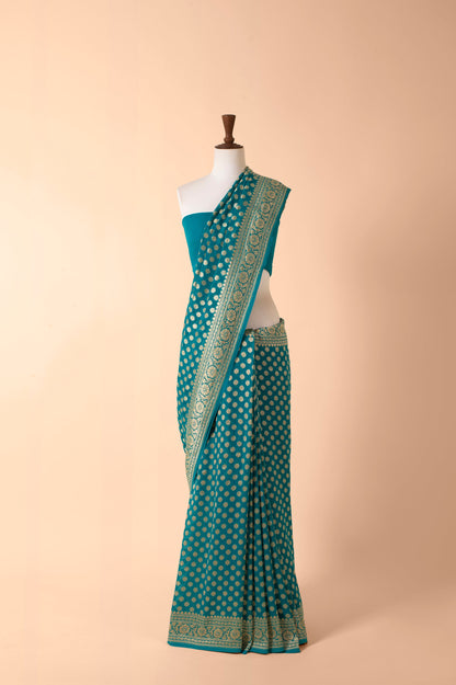 Handwoven Blue Georgette Sari