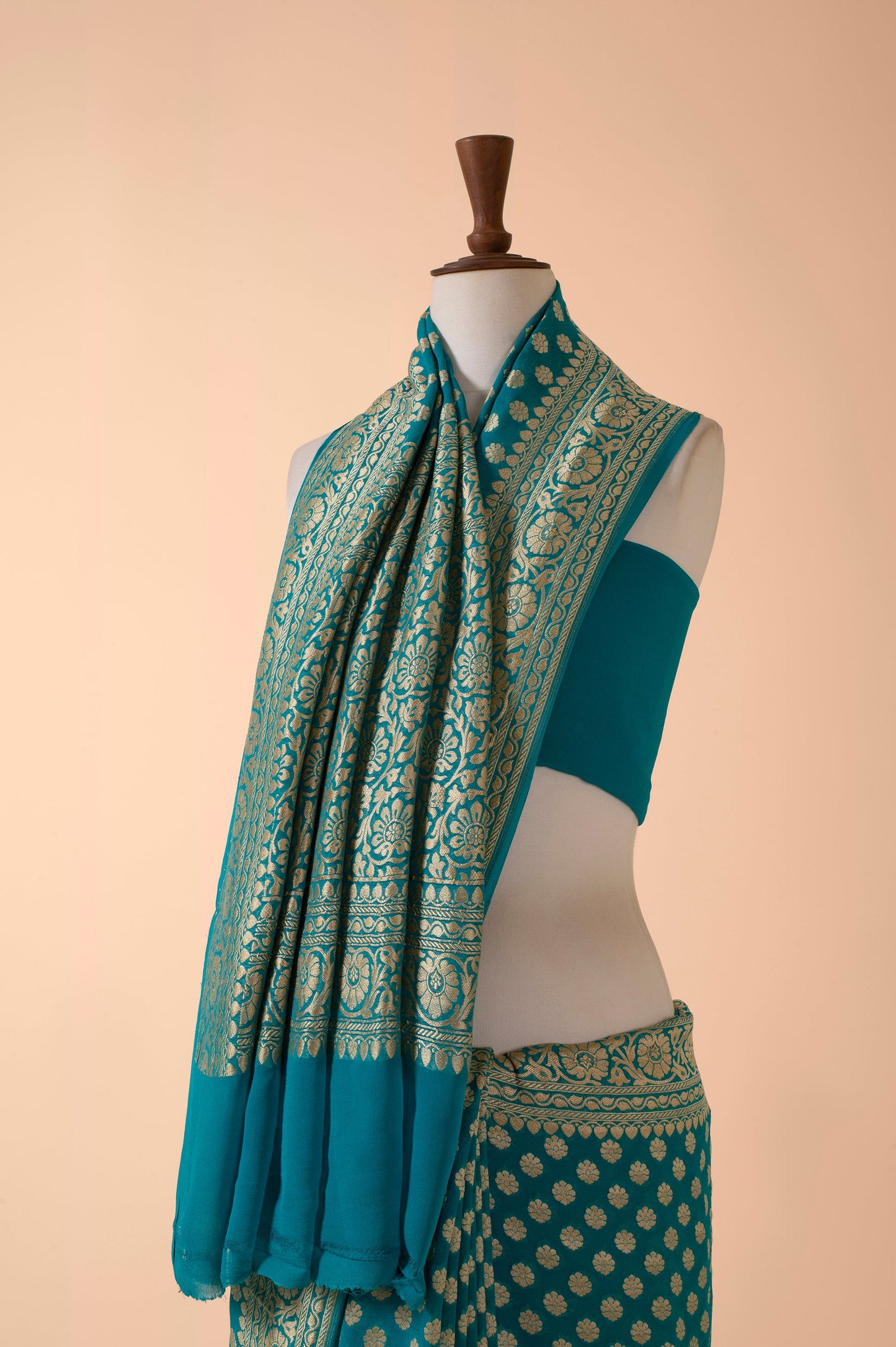 Handwoven Blue Georgette Sari