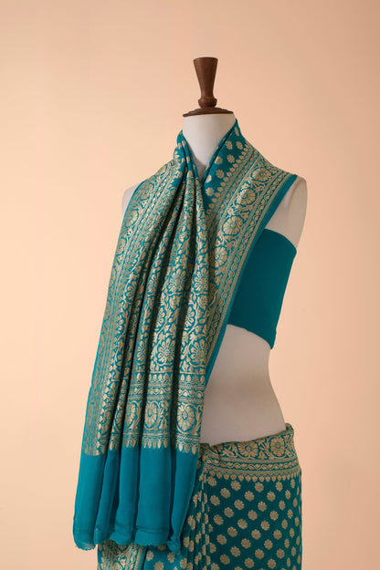 Handwoven Blue Georgette Sari