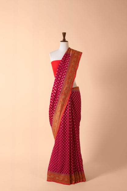 Handwoven Pink Georgette Sari