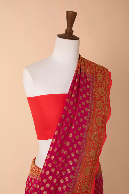 Handwoven Pink Georgette Sari