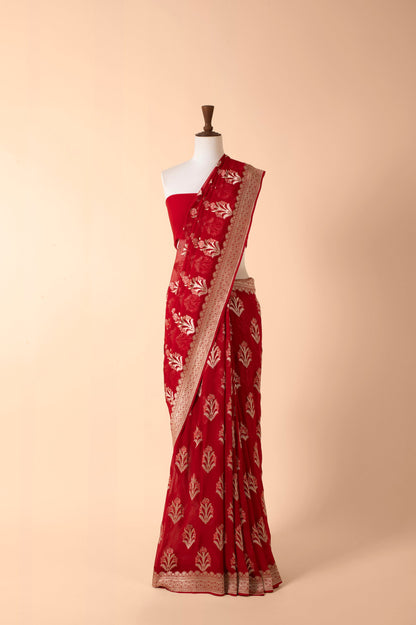 Handwoven Red Georgette Sari