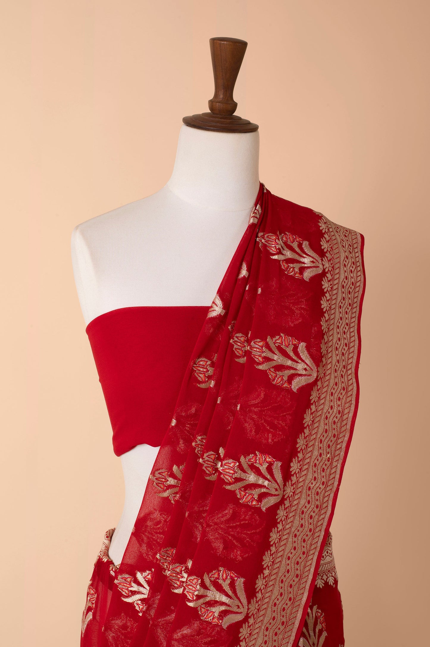 Handwoven Red Georgette Sari