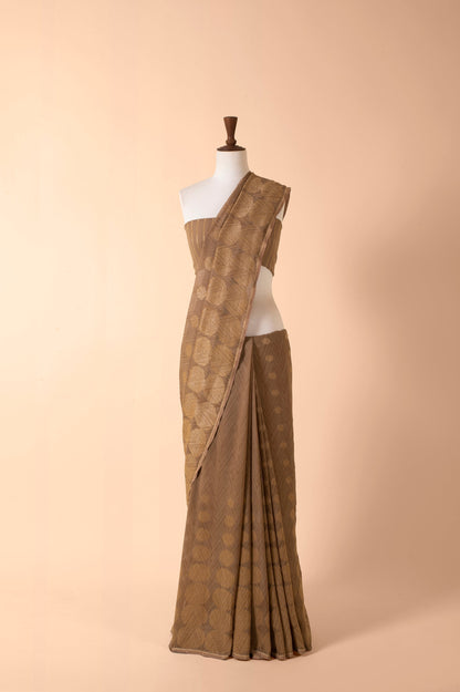 Handwoven Beige Georgette Sari