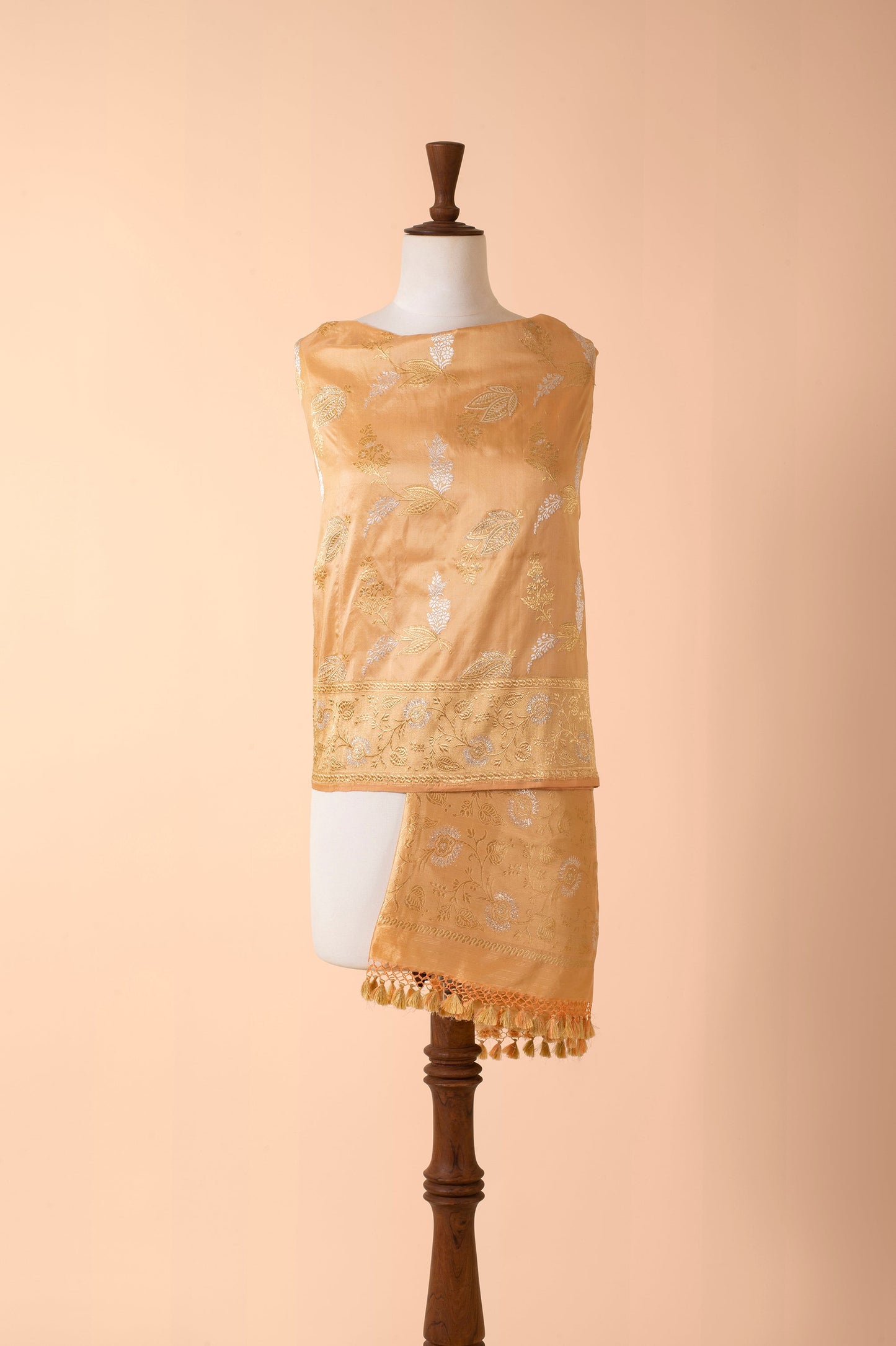 Handwoven Peach Silk Dupatta