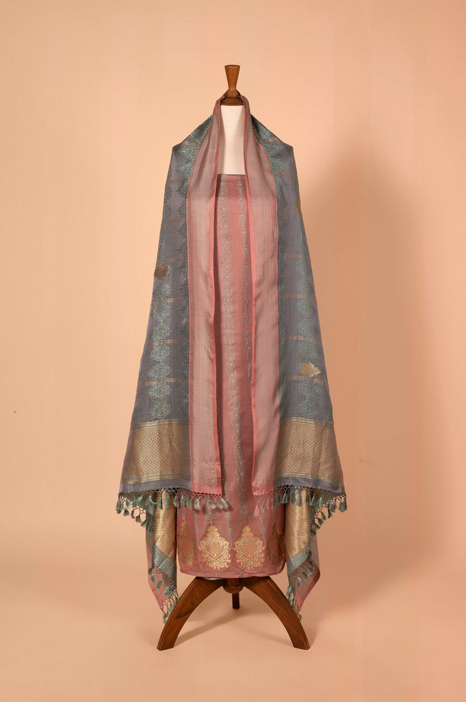Handwoven Mauve Satin Silk Suit Piece