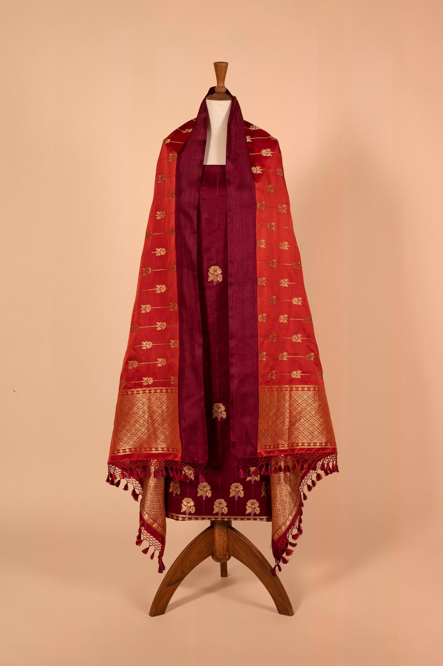 Handwoven Garnet Satin Silk Suit Piece