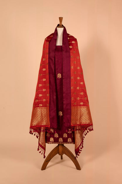 Handwoven Garnet Satin Silk Suit Piece