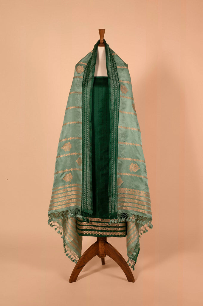 Handwoven Green Satin Silk Suit Piece