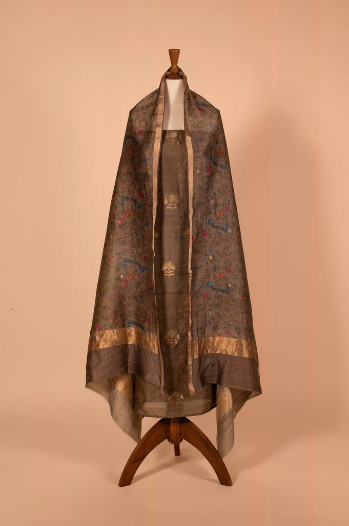 Handwoven Grey Tussar Suit Piece