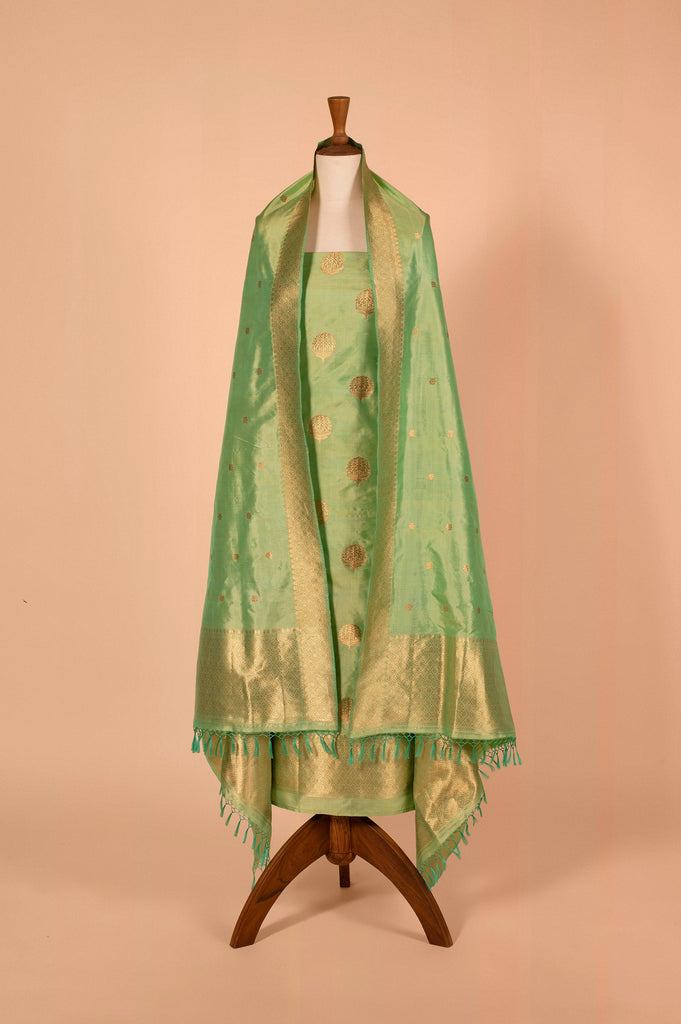 Handwoven Green Silk Suit Piece