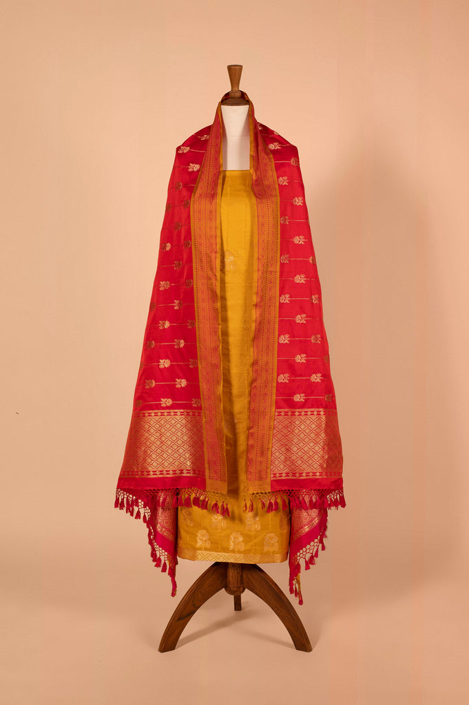 Handwoven Yellow Satin Silk Suit Piece