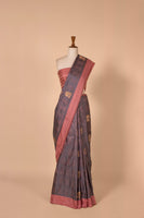 Handwoven Grey Satin Silk Sari