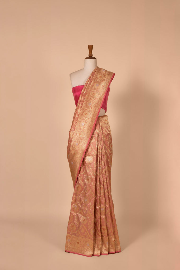 Handwoven Peach Silk Sari