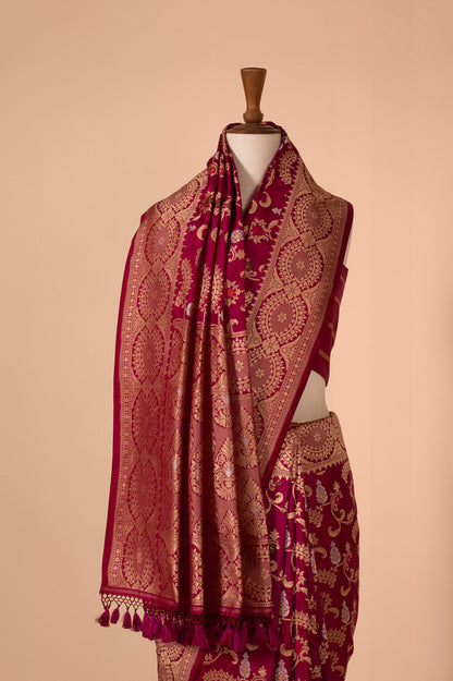 Handwoven Garnet Silk Sari