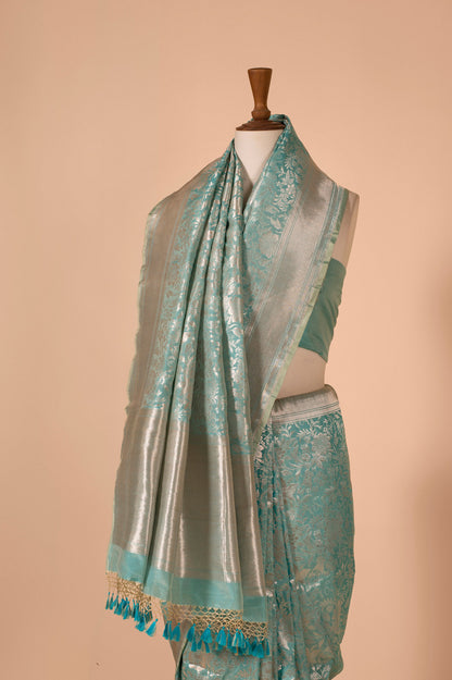 Handwoven Blue Silk Sari