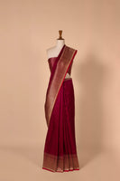 Handwoven Garnet Satin Silk Sari