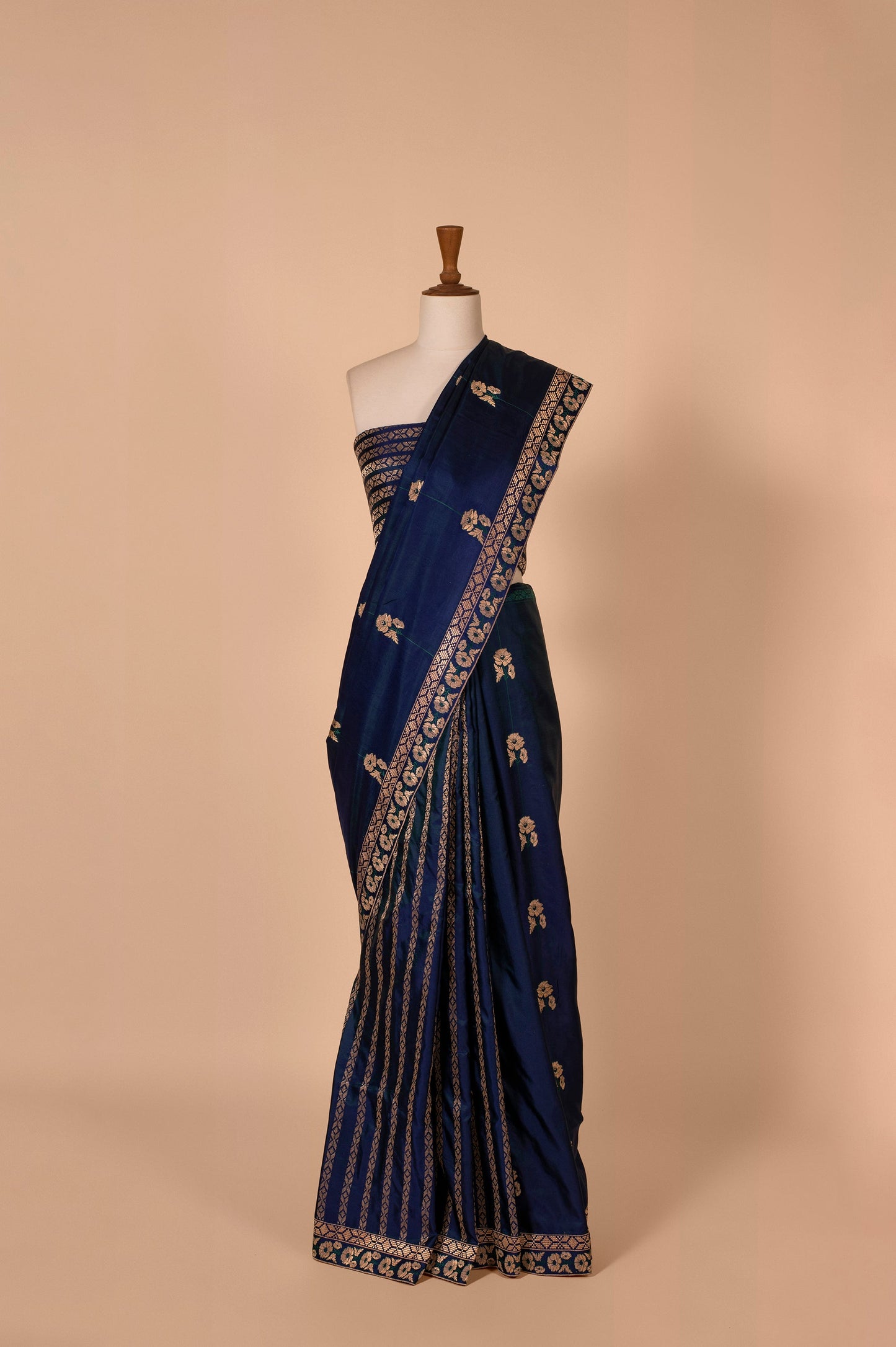 Handwoven Blue Satin Silk Sari