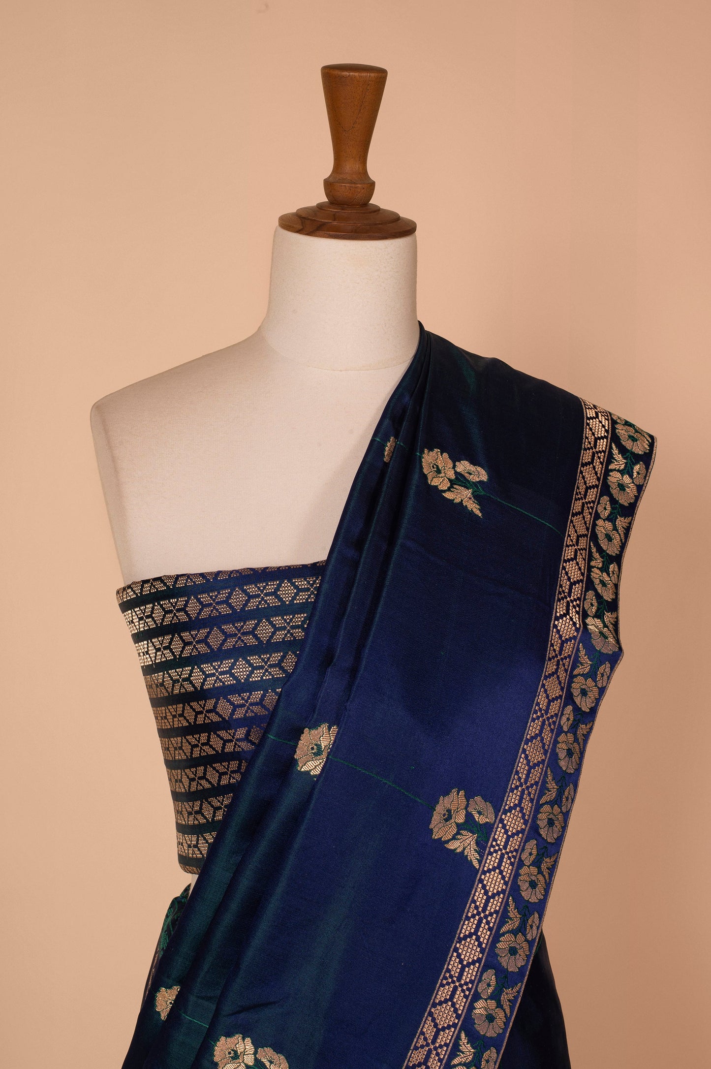 Handwoven Blue Satin Silk Sari