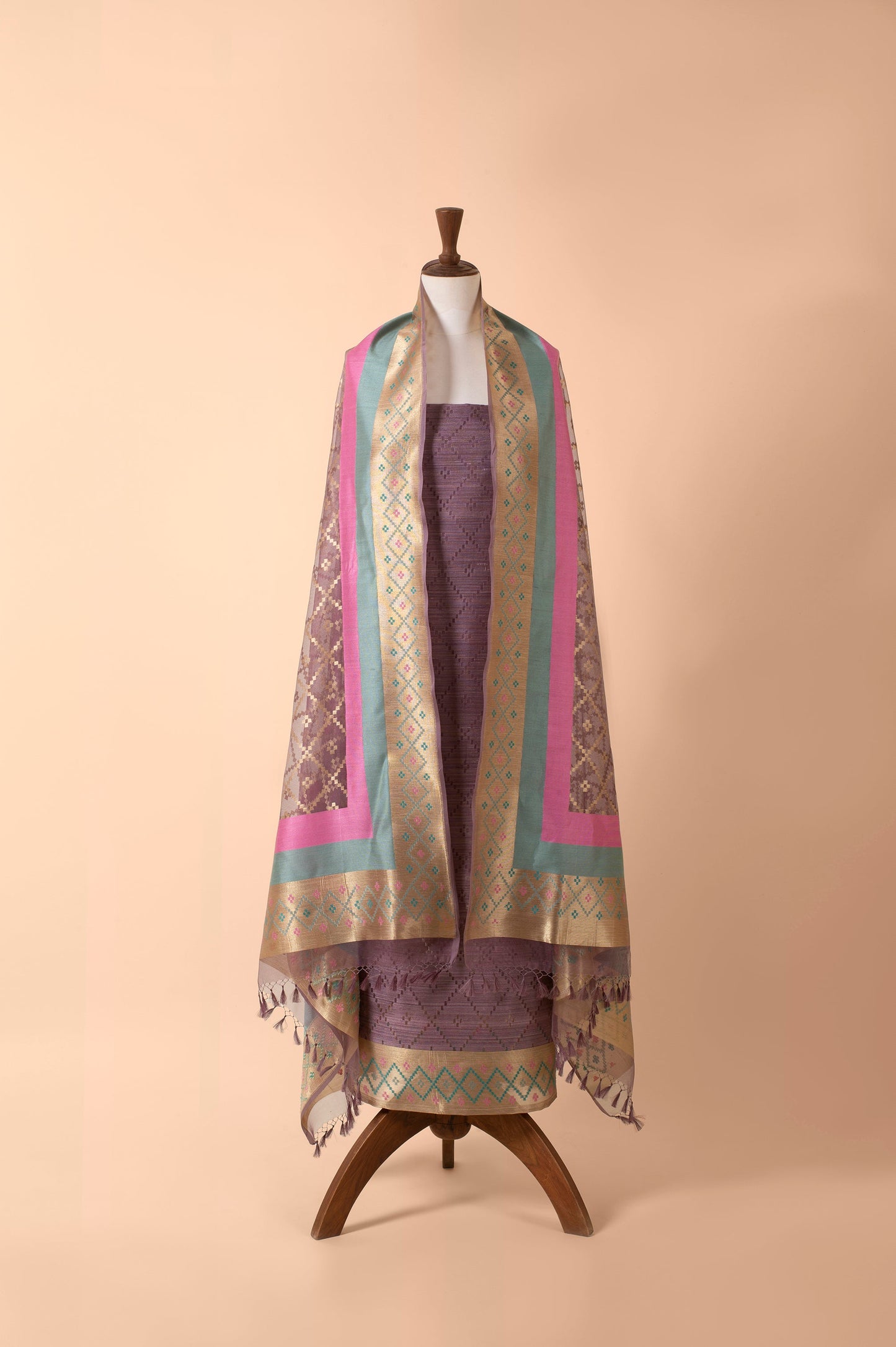 Handwoven Purple Banarasi Net Suit Piece