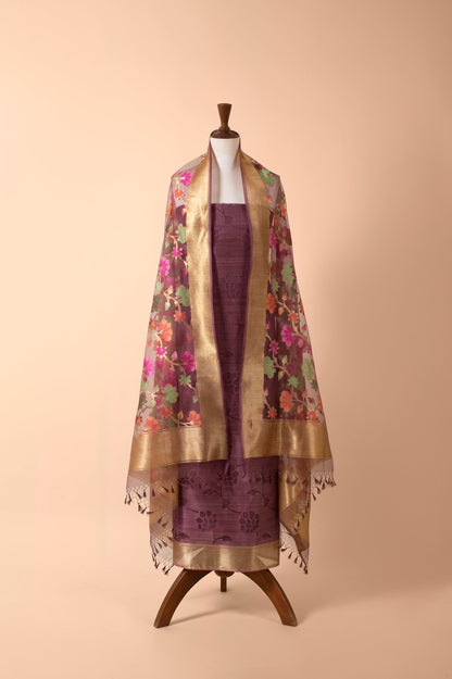 Handwoven Purple Banarasi Net Suit Piece