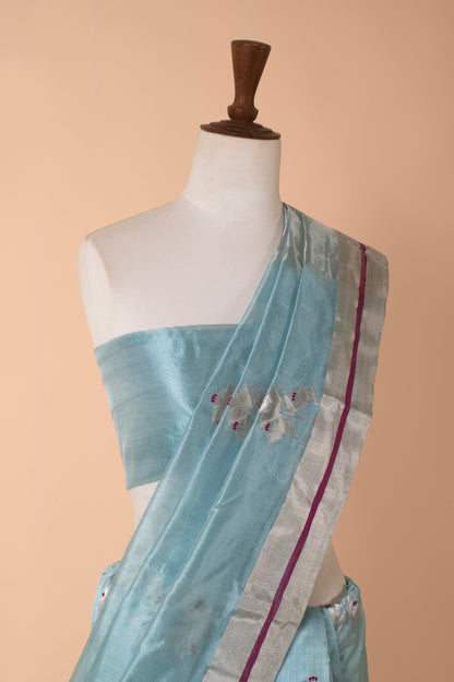 Handwoven Blue Silk Sari