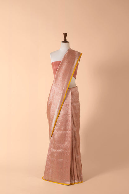 Handwoven Peach Silk Sari