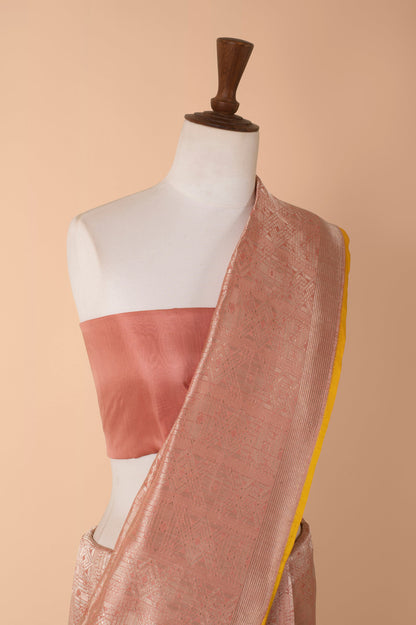 Handwoven Peach Silk Sari